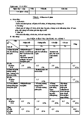 Giáo án Hình học 7 - Tiết 62 Kiểm tra 45 phút - Năm học 2013-2014